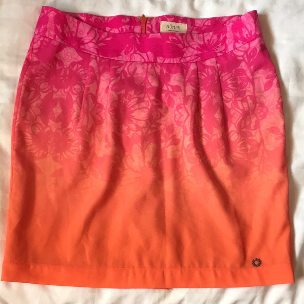 Nümph danish pink-orange ombré floral lined mini skirt w back zip EUC